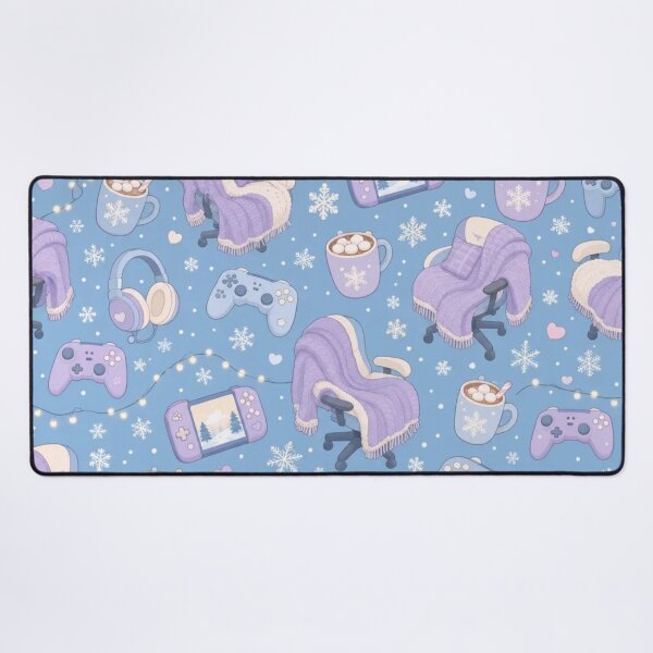 Item preview, Cozy Winter Gaming Desk Seamless Pattern | Kawaii Lo-Fi Powder Blue designed and sold by StickyGuys.