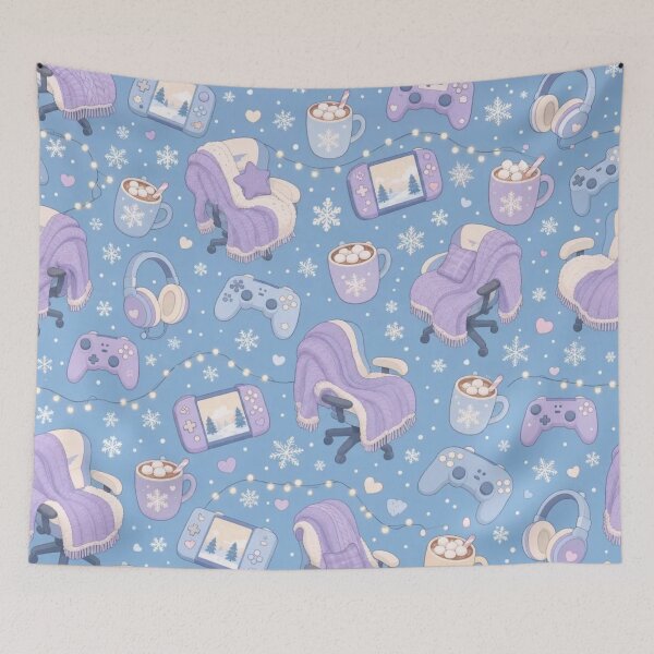 Item preview, Cozy Winter Gaming Desk Seamless Pattern | Kawaii Lo-Fi Powder Blue designed and sold by StickyGuys.