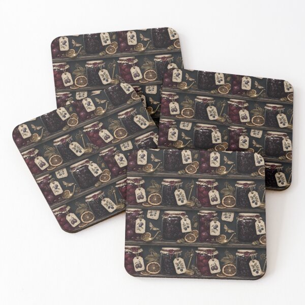 Item preview, Cottagegoth Preserves Pantry Seamless Pattern | Dark Cottagecore Oxblood Amber designed and sold by StickyGuys.