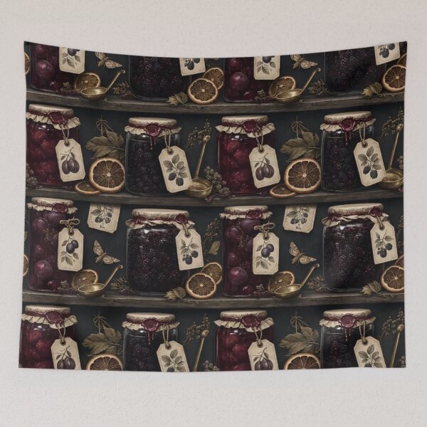 Item preview, Cottagegoth Preserves Pantry Seamless Pattern | Dark Cottagecore Oxblood Amber designed and sold by StickyGuys.