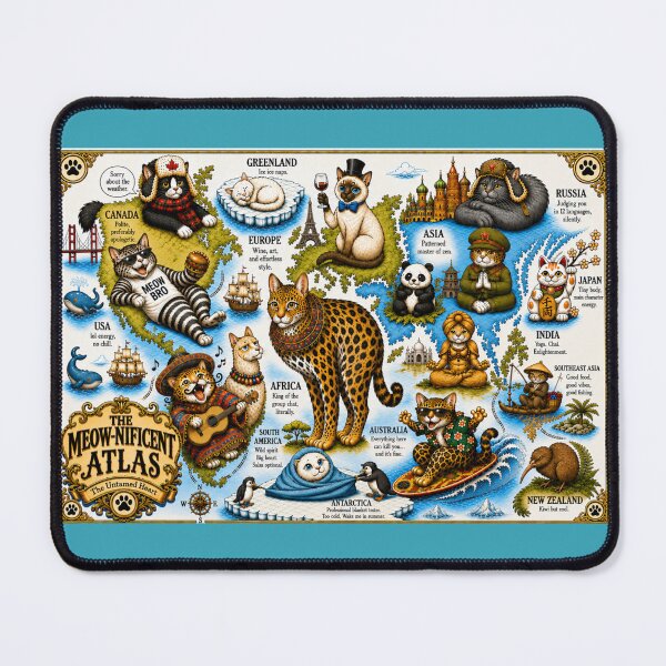 Item preview, The Meow-nificent Atlas Funny World Map Cats Poster designed and sold by SammyMorry.