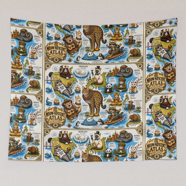 Item preview, The Meow-nificent Atlas Funny World Map Cats Poster designed and sold by SammyMorry.
