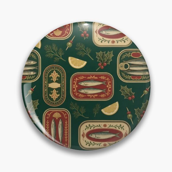 Item preview, Holiday Tinned Fish Assortment Seamless Pattern | Retro Foodie Dill Green designed and sold by StickyGuys.