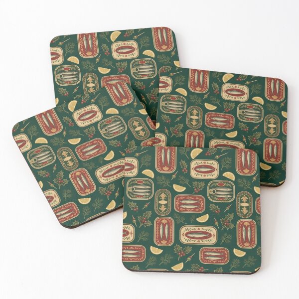 Item preview, Holiday Tinned Fish Assortment Seamless Pattern | Retro Foodie Dill Green designed and sold by StickyGuys.