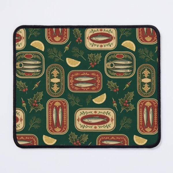 Item preview, Holiday Tinned Fish Assortment Seamless Pattern | Retro Foodie Dill Green designed and sold by StickyGuys.