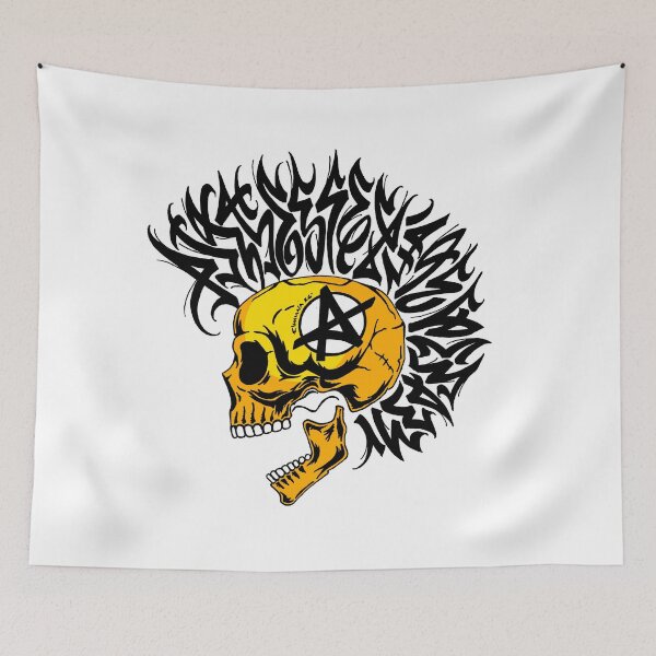 Item preview, Punk Anarchy Skull with Calligraphy Mohican Grunge Aesthetic designed and sold by elmuna.