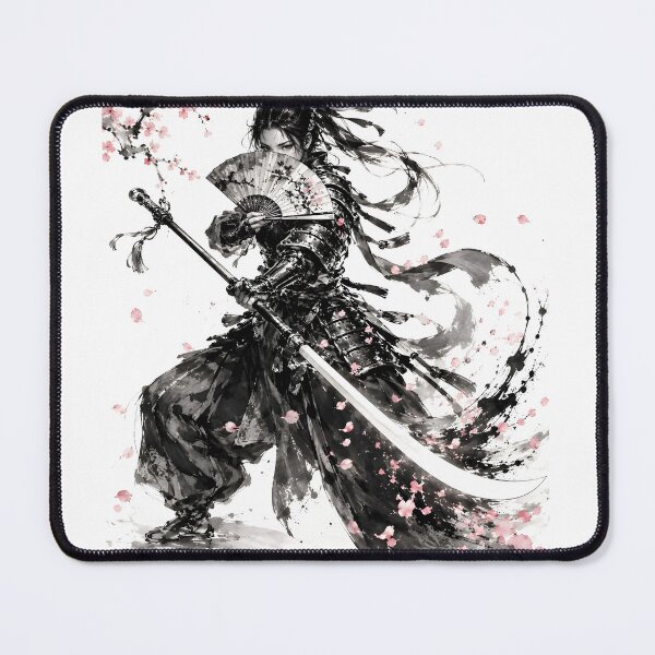 Item preview, Onna Bugeisha Naginata Cherry Blossom Ink Art designed and sold by MouradStudio.