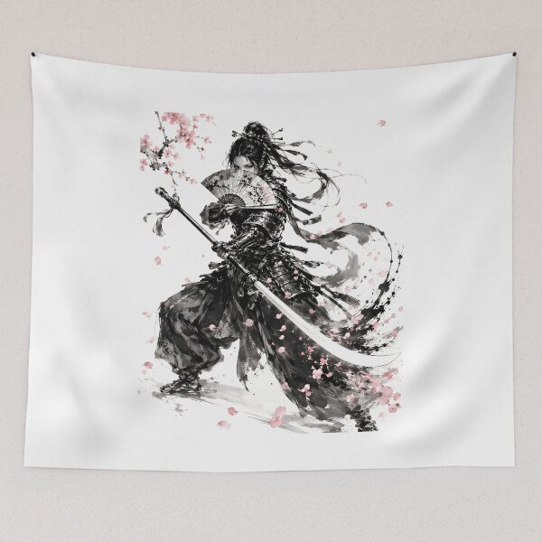 Item preview, Onna Bugeisha Naginata Cherry Blossom Ink Art designed and sold by MouradStudio.