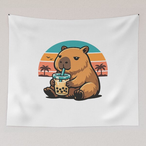 Item preview, Retro Introvert Capybara Drinking Boba Tea - Cute Mental Health Humor & Chill Vibes Art designed and sold by zdzdesigner.