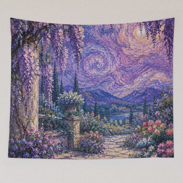 Item preview, Wisteria Terrace Beneath a Swirling Sky designed and sold by lenamedema.