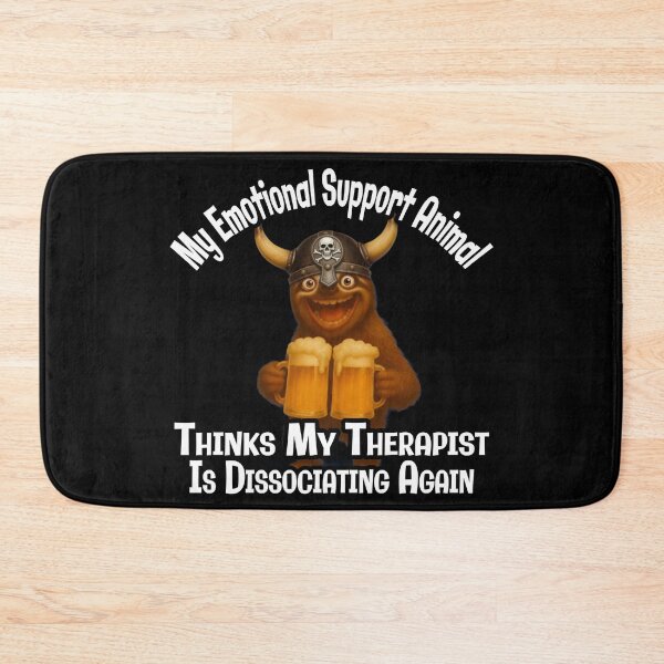 Item preview, My Emotional Support Animal Thinks My Therapist Is Dissociating Again | Funny Monster Drinking Beer | Dark Humor T-Shirt designed and sold by A-T-H.