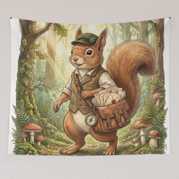 Item preview, Woodland Squirrel Mail Courier Watercolor Art designed and sold by Mosslume Studio.