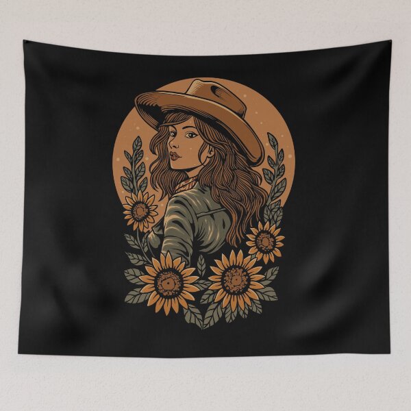 Item preview, Vintage Cowgirl with Sunflowers Illustration designed and sold by phsycartwork.