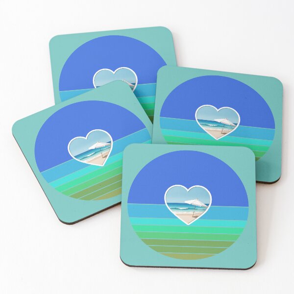 Item preview, Retro Ocean and Beach Umbrella in Beachy Coastal Heart designed and sold by Beachy.