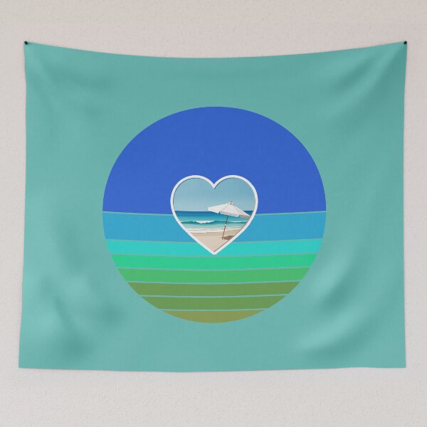 Item preview, Retro Ocean and Beach Umbrella in Beachy Coastal Heart designed and sold by Beachy.