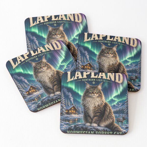 Item preview, Lapland Northern Lights Norwegian Forest Cat  Vintage Adventure Cats™  Nordic Travel T-Shirt designed and sold by TeeVibeHaus.