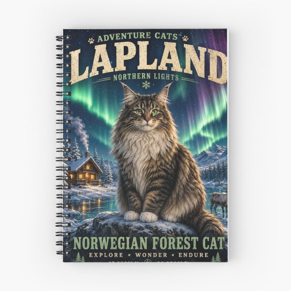 Item preview, Lapland Northern Lights Norwegian Forest Cat  Vintage Adventure Cats™  Nordic Travel T-Shirt designed and sold by TeeVibeHaus.