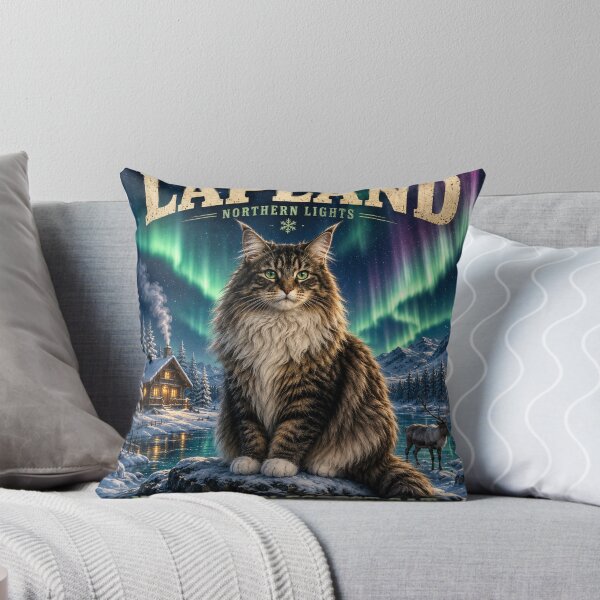 Item preview, Lapland Northern Lights Norwegian Forest Cat  Vintage Adventure Cats™  Nordic Travel T-Shirt designed and sold by TeeVibeHaus.