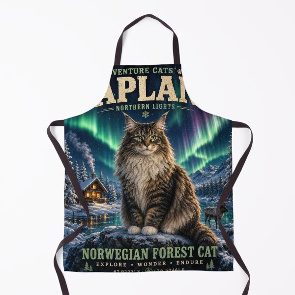Item preview, Lapland Northern Lights Norwegian Forest Cat Vintage Adventure Cats™ Nordic Travel T-Shirt designed and sold by TeeVibeHaus.