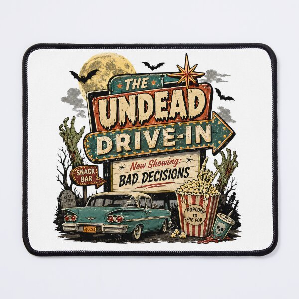 Item preview, The Undead Drive-In – Now Showing Bad Decisions Retro Halloween designed and sold by TVPS17.