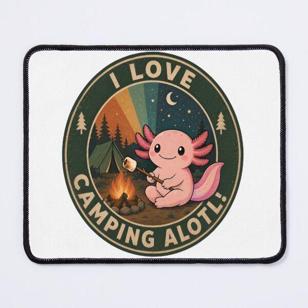 Item preview, Axolotl Camping Retro Vintage Animal Adventure designed and sold by Uniqueauraaprints.