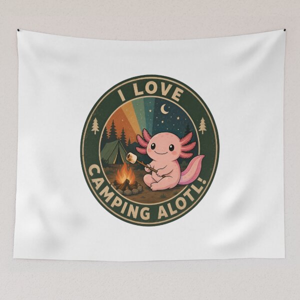 Item preview, Axolotl Camping Retro Vintage Animal Adventure designed and sold by Uniqueauraaprints.