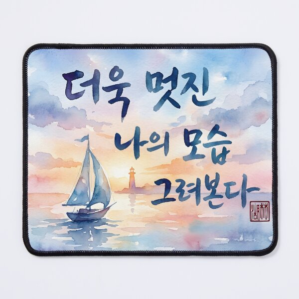 Item preview, Inspirational Korean Calligraphy Watercolor with Sailboat at Sunset designed and sold by K-Brush.