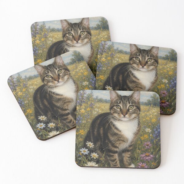 Item preview, Tabby Cat Standing in Wildflower Meadow Oil Painting designed and sold by SellingWSarah17.