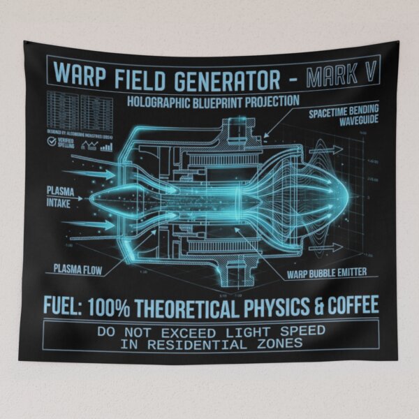 Item preview, Warp Field Generator Hologram - Funny Sci-Fi Physics Blueprint designed and sold by AstroPal28.