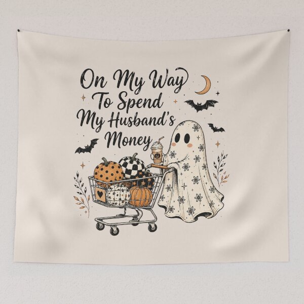Item preview, Halloween Ghost, On My Way To Spend My Husband's Money, Checkered Leopard Polka Dot Pumpkin, Ghost Shopping, Funny Halloween Shopping designed and sold by Quiajia.