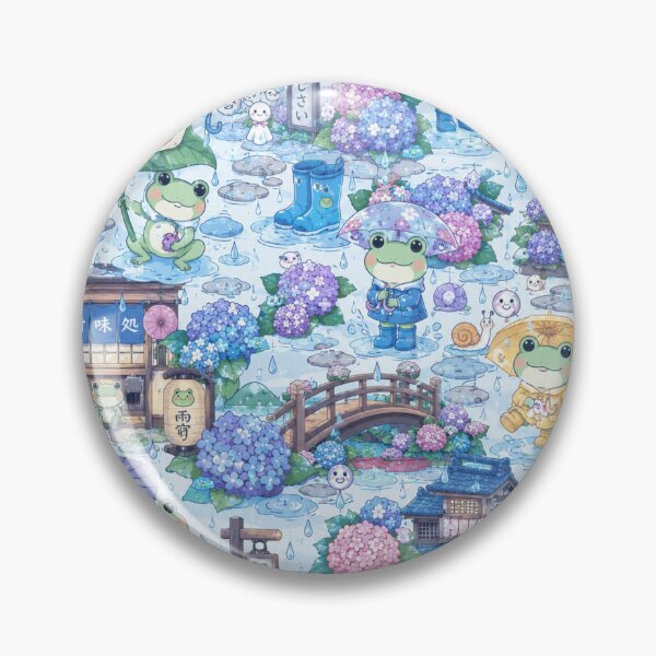 Item preview, Kawaii Frogs in Japanese Rainy Season Seamless Pattern | Hydrangea & Umbrella Wrapping Paper Design designed and sold by kawaii animal store (in Japan).