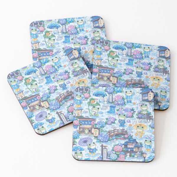 Item preview, Kawaii Frogs in Japanese Rainy Season Seamless Pattern | Hydrangea & Umbrella Wrapping Paper Design designed and sold by kawaii animal store (in Japan).