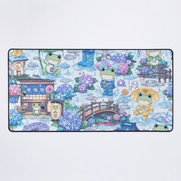 Item preview, Kawaii Frogs in Japanese Rainy Season Seamless Pattern | Hydrangea & Umbrella Wrapping Paper Design designed and sold by kawaii animal store (in Japan).