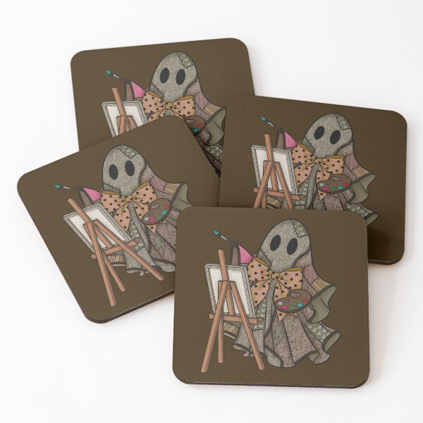 Item preview, Sage Green Patchwork Ghost Artist | Cute Painter Ghost Cottagecore Halloween Art designed and sold by Ink & Kind Studio.