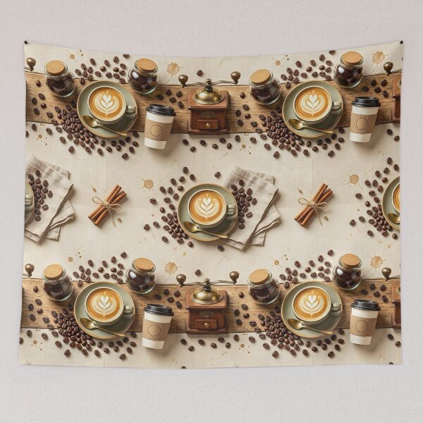 Item preview, Latte Art Coffee Beans Vintage Grinder Flat Lay designed and sold by Sybille-Yates.