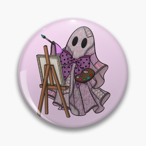 Item preview, Mauve Purple Patchwork Ghost Artist | Cute Painter Ghost Cottagecore Halloween Art designed and sold by Ink & Kind Studio.