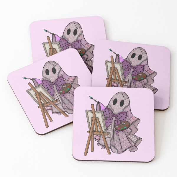 Item preview, Mauve Purple Patchwork Ghost Artist | Cute Painter Ghost Cottagecore Halloween Art designed and sold by Ink & Kind Studio.