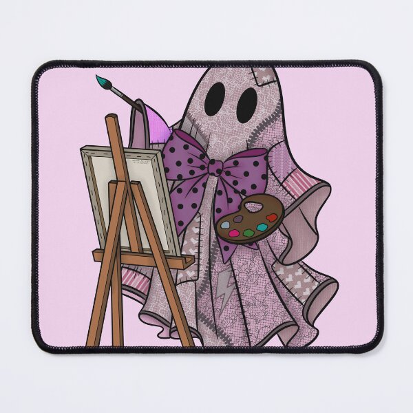 Item preview, Mauve Purple Patchwork Ghost Artist | Cute Painter Ghost Cottagecore Halloween Art designed and sold by Ink & Kind Studio.