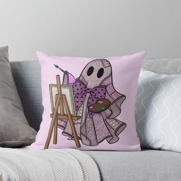 Item preview, Mauve Purple Patchwork Ghost Artist | Cute Painter Ghost Cottagecore Halloween Art designed and sold by Ink & Kind Studio.