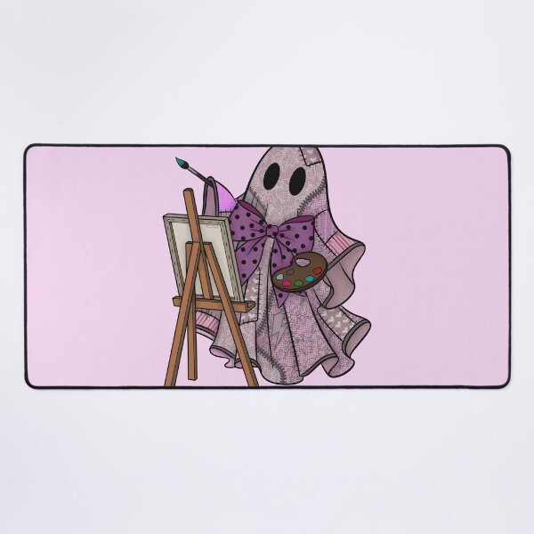 Item preview, Mauve Purple Patchwork Ghost Artist | Cute Painter Ghost Cottagecore Halloween Art designed and sold by Ink & Kind Studio.