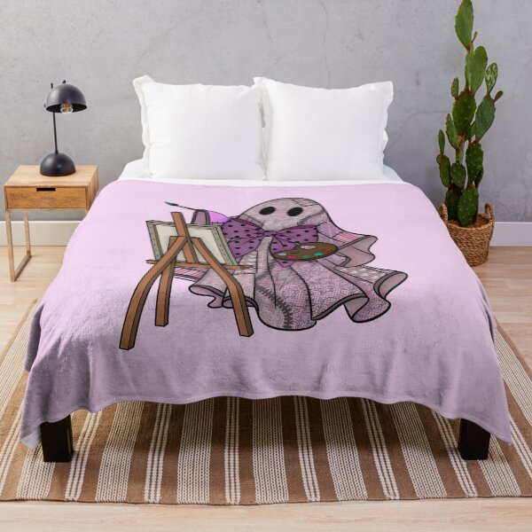 Item preview, Mauve Purple Patchwork Ghost Artist | Cute Painter Ghost Cottagecore Halloween Art designed and sold by Ink & Kind Studio.