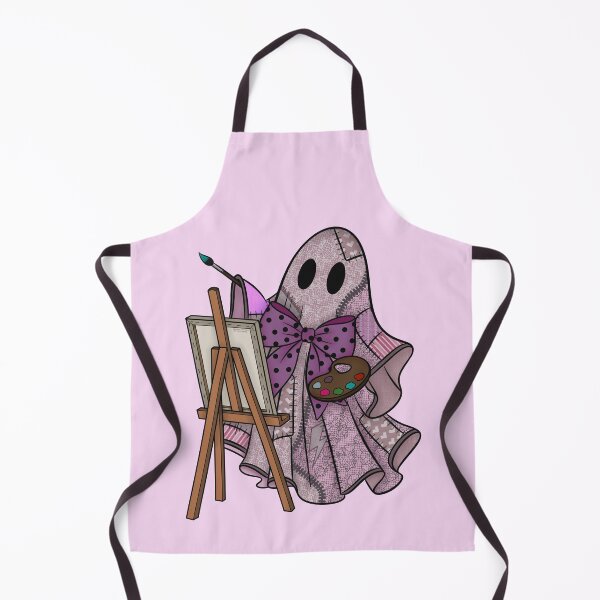 Item preview, Mauve Purple Patchwork Ghost Artist | Cute Painter Ghost Cottagecore Halloween Art designed and sold by Ink & Kind Studio.