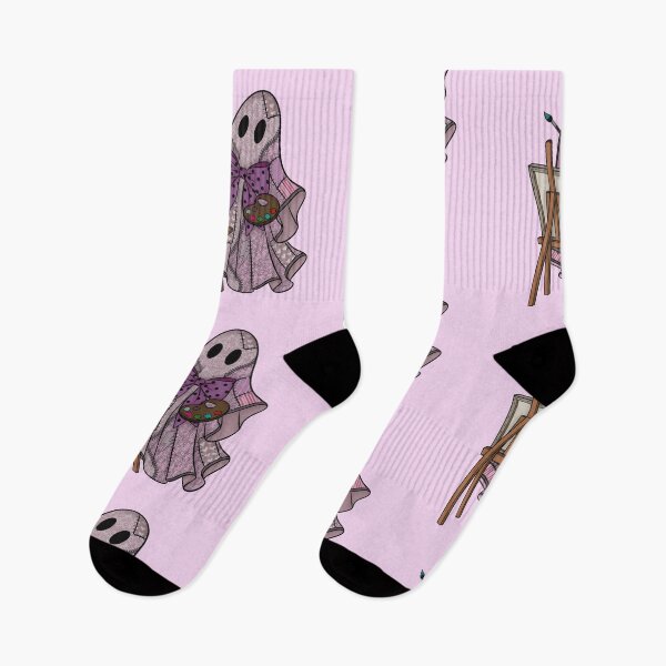 Item preview, Mauve Purple Patchwork Ghost Artist | Cute Painter Ghost Cottagecore Halloween Art designed and sold by Ink & Kind Studio.
