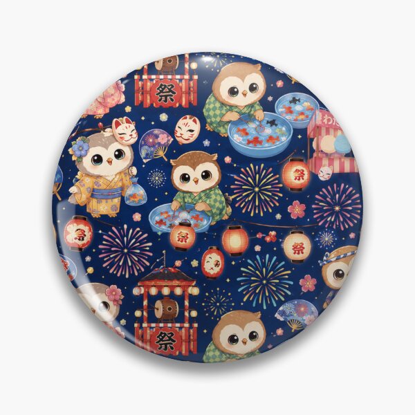Item preview, Kawaii Owl Japanese Night Festival Seamless Pattern | Matsuri Wrapping Paper & Scrapbook Design designed and sold by kawaii animal store (in Japan).