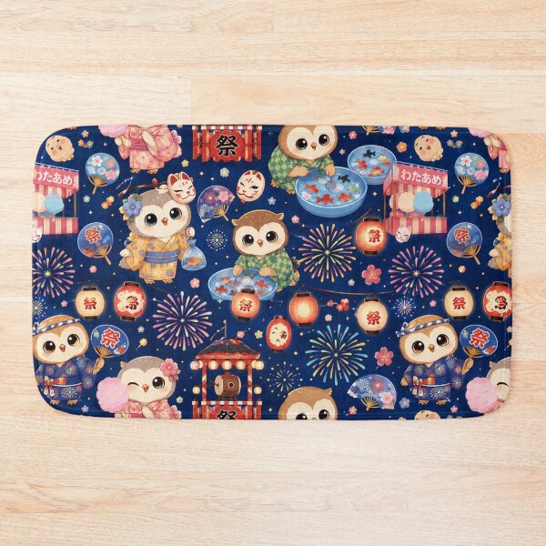 Item preview, Kawaii Owl Japanese Night Festival Seamless Pattern | Matsuri Wrapping Paper & Scrapbook Design designed and sold by kawaii animal store (in Japan).