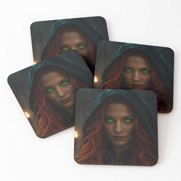 Item preview, Dark Fantasy Witch Portrait with Glowing Green Eyes designed and sold by Vaelia.