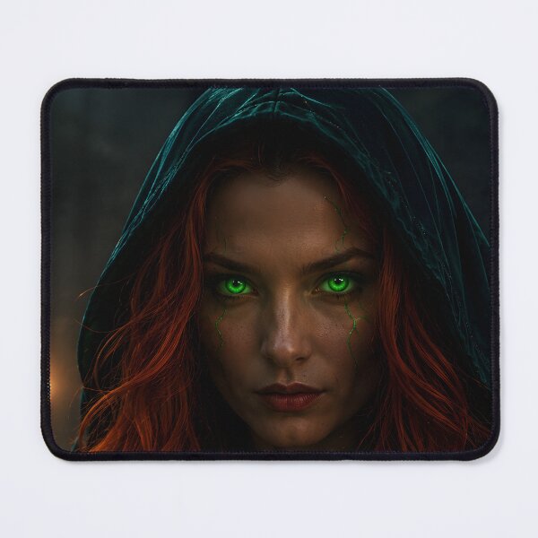 Item preview, Dark Fantasy Witch Portrait with Glowing Green Eyes designed and sold by Vaelia.