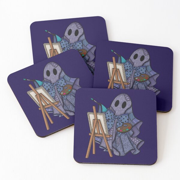 Item preview, Periwinkle Blue Patchwork Ghost Artist | Cute Painter Ghost Cottagecore Halloween Art designed and sold by Ink & Kind Studio.