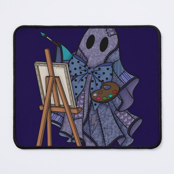Item preview, Periwinkle Blue Patchwork Ghost Artist | Cute Painter Ghost Cottagecore Halloween Art designed and sold by Ink & Kind Studio.