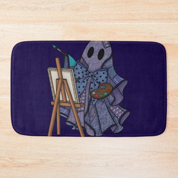 Item preview, Periwinkle Blue Patchwork Ghost Artist | Cute Painter Ghost Cottagecore Halloween Art designed and sold by Ink & Kind Studio.